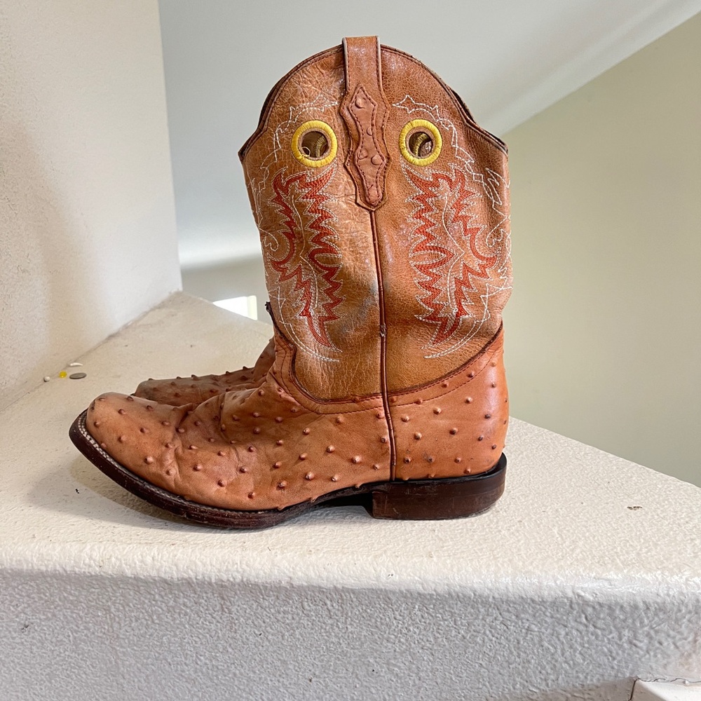 El General Tan ostrich leather Leather Cowboy Boots Men’s size 12 western